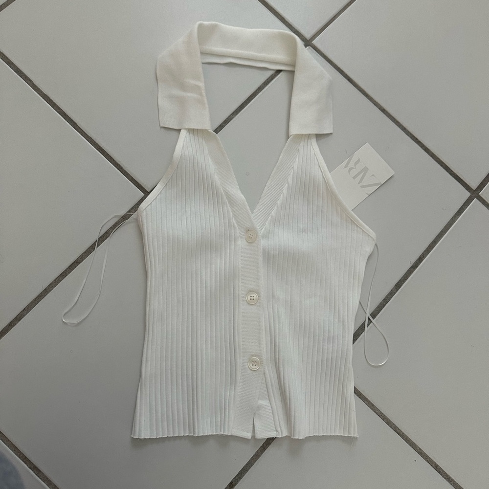 White Ribbed Sleeveless Top